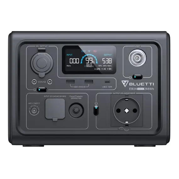 Портативна зарядна станція Bluetti ЕВ3А (268.8 Вт·ч / 600 Вт), 600 Вт, 268.8Вт/час, LiFePO4 (літій-залізо-фосфатний), image _ab__is.image_number.default
