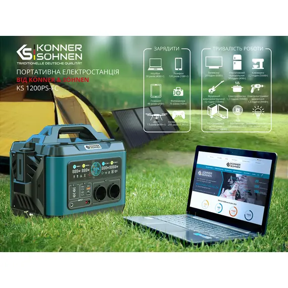 Портативная зарядная станция Konner&Sohnen KS 1200PS-FC, 1200 Вт, 1110Вт/час, Li-Ion (литий-ионный), фото , изображение 7
