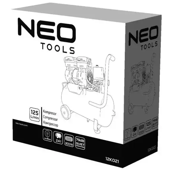 Компрессор воздушный Neo Tools 12K021, безмасляный, 800Вт, 24л, 8бар, 125л/мин, 2-х поршневой, IP20, фото , изображение 10