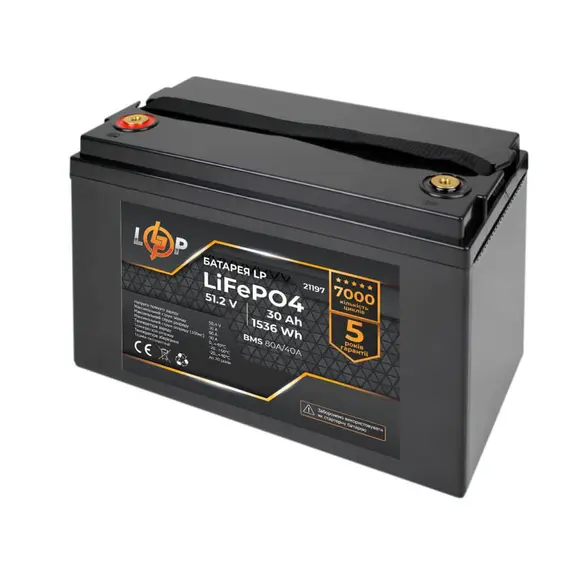 Акумулятор для ДБЖ LogicPower LiFePO4 51,2V - 30 Ah (1536Wh) (BMS 80A/40А) пластик, image _ab__is.image_number.default