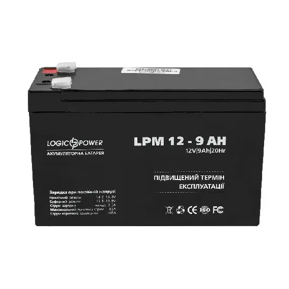 Акумулятор Logicpower AGM LPM 12 - 9.0 AH, image 