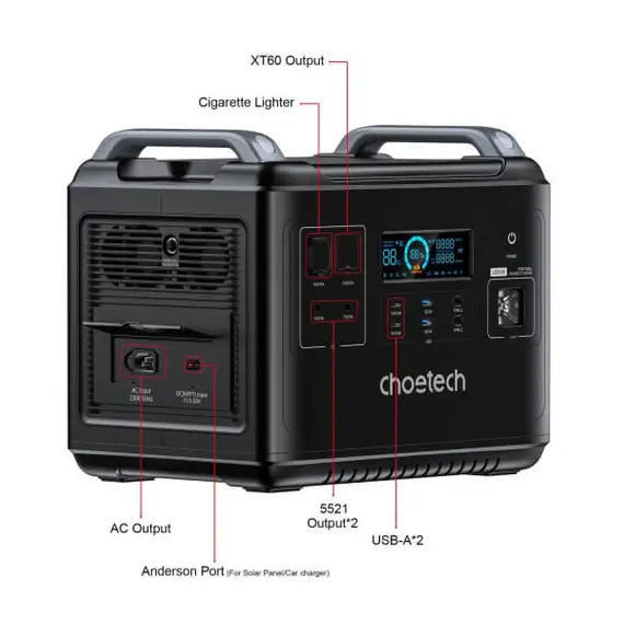 Портативна зарядна станція Choetech BS006-EU-BK, 2000 Вт, 1997Вт/час, LiFePO4 (літій-залізо-фосфатний), image _ab__is.image_number.default