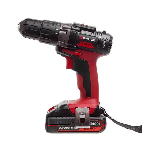Дриль-шурупокрут акумуляторний INTERTOOL WT-0328 20 В, 35 Nm, 0-400/0-1500 об/хв, 0,8-10 мм, літій-іон, 2x2.0 Ач, ЗП, кейс, image _ab__is.image_number.default