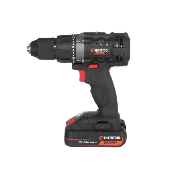 Дрель-шуруповерт аккумуляторная INTERTOOL WT-0351 20 В, 50 Nm, 0-450/0-1700 об/мин, 2-13 мм, Li-Ion, 2.0 Ач, ЗП 2А, кейс, фото , изображение 2