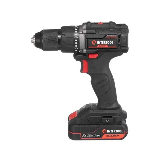 Дриль-шурупокрут акумуляторний INTERTOOL WT-0360 з безщітковим двигуном 20 В, 60 Nm, 0-500/0-2000 об/хв, 2-13 мм, літій-іон, 2.0 Ач, ЗП 2А, кейс, image _ab__is.image_number.default