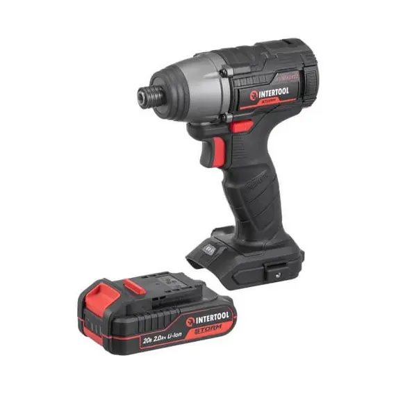 Шурупокрут ударний (гвинтокрут) акумуляторний INTERTOOL WT-0362 з безщітковим двигуном 20 В, 200 Nm, 0-2900 об/хв, 0-4000 уд/хв, 1/4", літій-іон, 2.0 Ач, ЗП 2А, кейс, image _ab__is.image_number.default