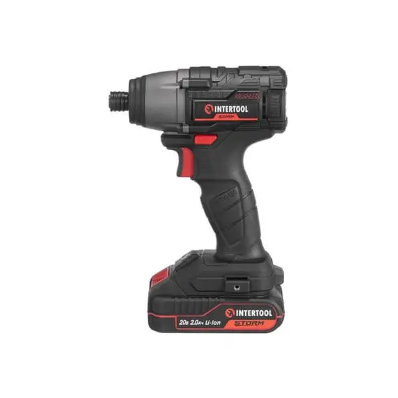 Шурупокрут ударний (гвинтокрут) акумуляторний INTERTOOL WT-0362 з безщітковим двигуном 20 В, 200 Nm, 0-2900 об/хв, 0-4000 уд/хв, 1/4", літій-іон, 2.0 Ач, ЗП 2А, кейс, image _ab__is.image_number.default