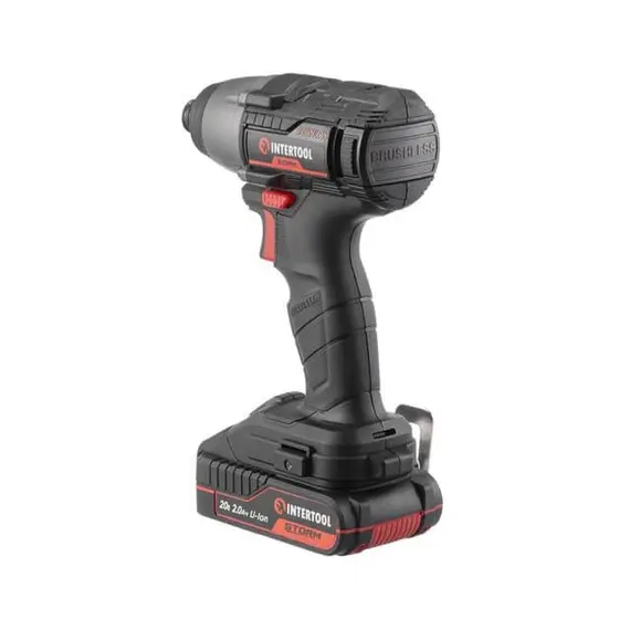 Шурупокрут ударний (гвинтокрут) акумуляторний INTERTOOL WT-0362 з безщітковим двигуном 20 В, 200 Nm, 0-2900 об/хв, 0-4000 уд/хв, 1/4", літій-іон, 2.0 Ач, ЗП 2А, кейс, image _ab__is.image_number.default