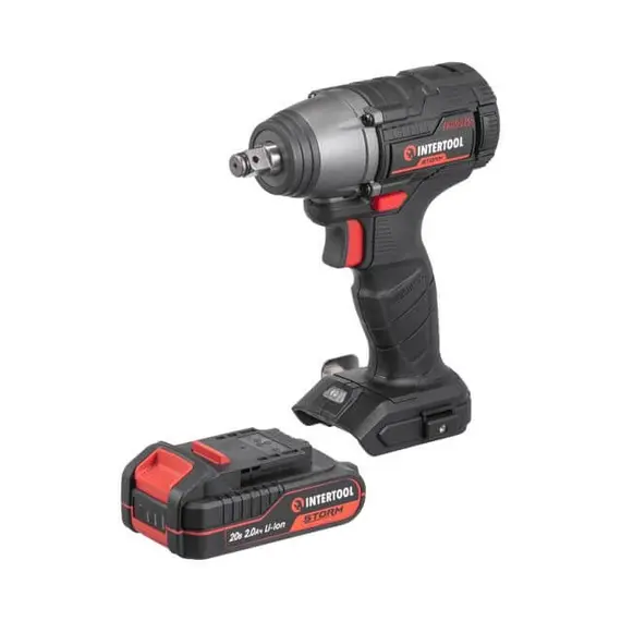 Гайковерт ударный аккумуляторный INTERTOOL WT-0364 с бесщеточным двигателем 20 В, 300 Нм, 0-2500 об/мин, 0-3000 уд/мин, 1/2", Li-ion, 2.0 Ач, ЗУ 2 А, кейс, фото , изображение 10