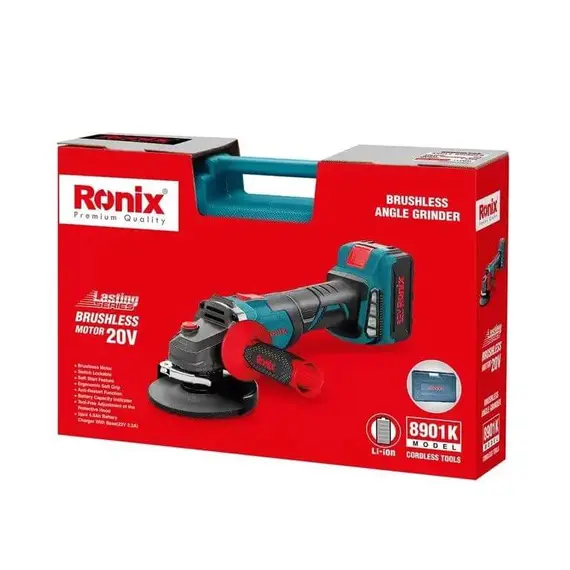 Угловая шлифовальная машина Ronix 8901K аккумуляторная 20В, 4Ач х 2, фото , изображение 12