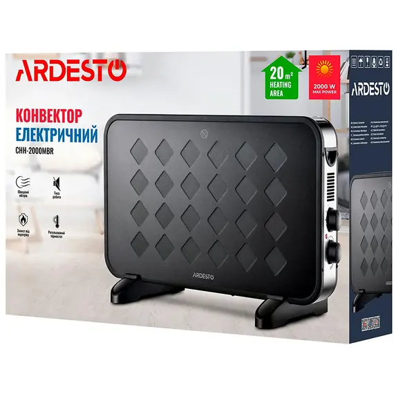 Конвектор ARDESTO CHH-2000MBR, 20м2, 2000Вт, механическое управление, открытый нагревательный элемент, черный, фото , изображение 7