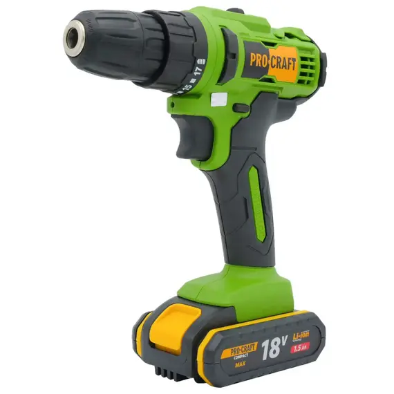 Шурупокрут акумуляторний ProCraft PA-18С compact, 18В Li-Ion, 1.5Аг, 28Нм, 0-1300 об/хв, з АКБ (комплект), image _ab__is.image_number.default