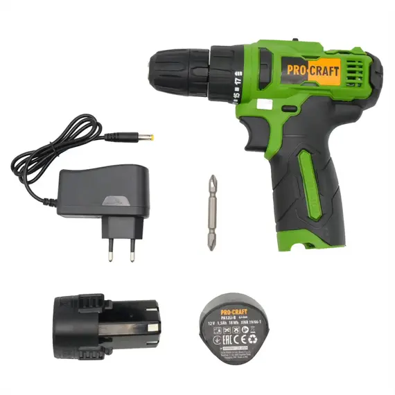 Шурупокрут акумуляторний ProCraft PA-12LI compact, 12В Li-Ion, 1.5Аг, 20Нм, 0-1350 об/хв, з АКБ (комплект), image _ab__is.image_number.default