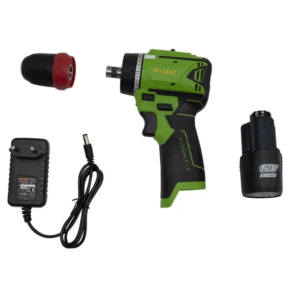 Шурупокрут акумуляторний ProCraft PA-12BL DFR, 12В Li-Ion, 2.0Аг, безщітковий, 30Нм, 0-1400 об/хв, DFR-патрон, з АКБ (комплект), image _ab__is.image_number.default