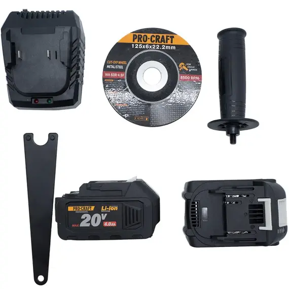 Шлифмашина аккумуляторная ProCraft PGA-20 20В Li-Ion 4.0Ач бесщёточная 125мм 2 скорости 0-3200/7500 об/мин плавный пуск стабилизация и регулировка оборотов с АКБ и ЗУ в комплекте, фото , изображение 3