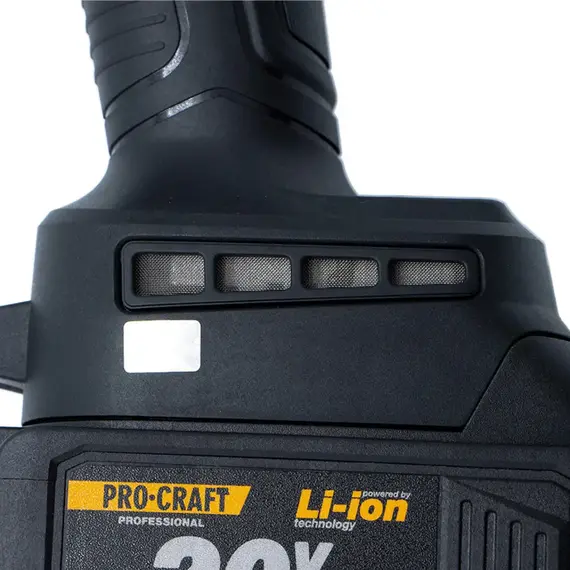 Шлифмашина аккумуляторная ProCraft PGA-20 20В Li-Ion 4.0Ач бесщёточная 125мм 2 скорости 0-3200/7500 об/мин плавный пуск стабилизация и регулировка оборотов с АКБ и ЗУ в комплекте, фото , изображение 8