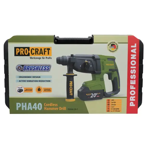 Перфоратор аккумуляторный ProCraft PHA-40 с АКБ и ЗУ + кейс, фото , изображение 11