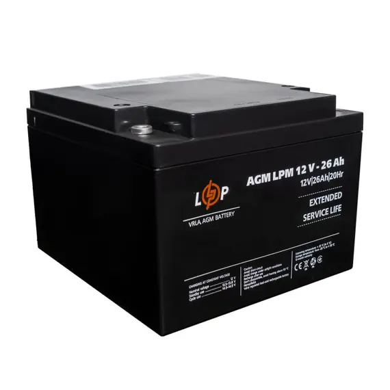 Акумулятор AGM LogicPower LPM 12V 26Ah болт М5, image _ab__is.image_number.default
