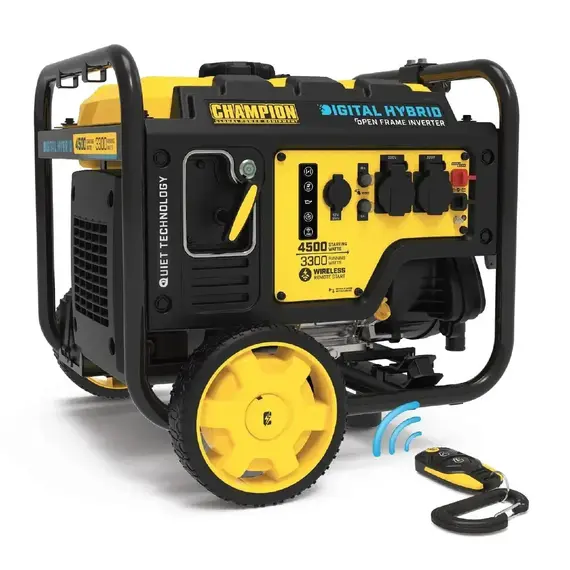 Генератор инверторный Champion C4500iE 4,5 кВт открытого типа дистанционный запуск, однофазный (230 В), 4.5 кВт, фото , изображение 2