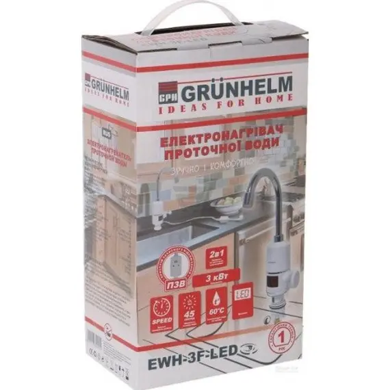 Электрический проточный водонагреватель Grunhelm EWH-3F-LED, фото , изображение 4